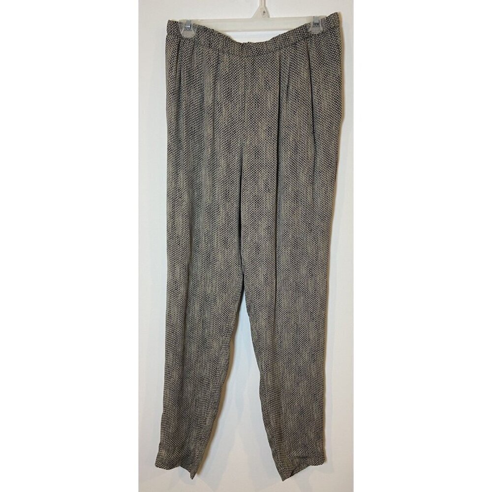 Eileen Fisher Pants Pull On 100% Silk Gray Black Snakeskin Print Small S